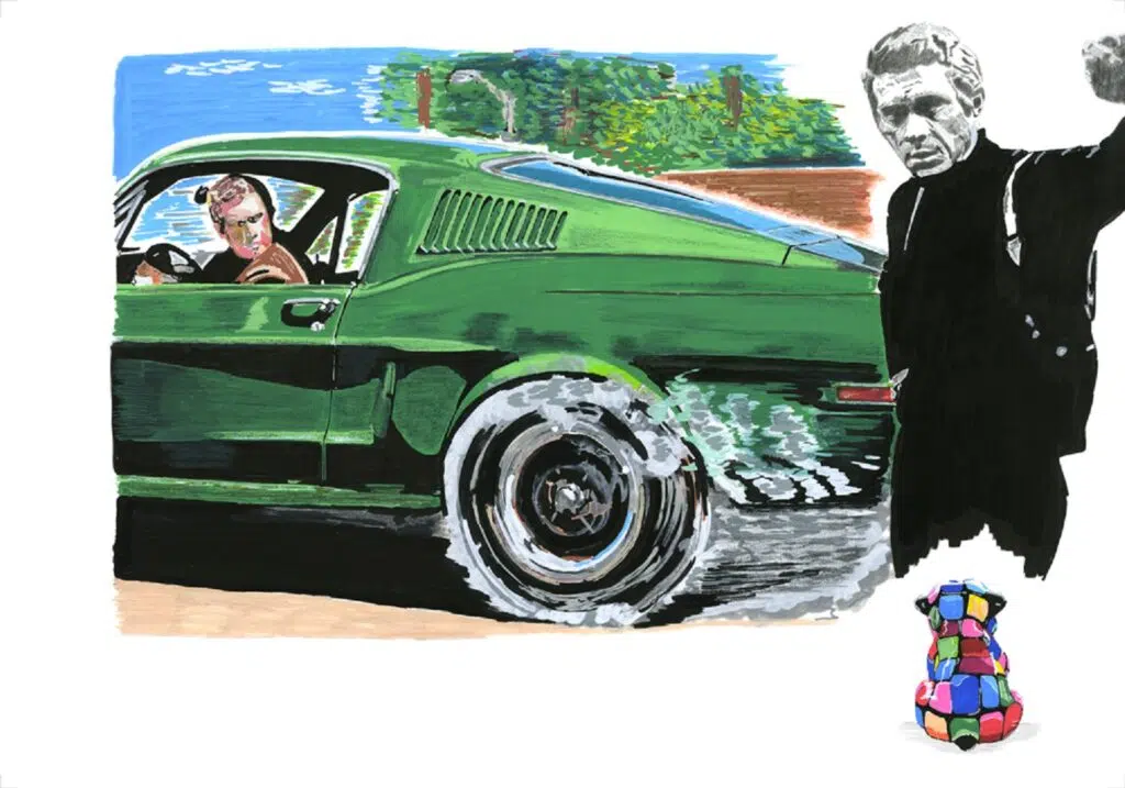 BULLITT Steve McQueen oeuvre originale entièrement réalisée au Posca par Bixhope Art.