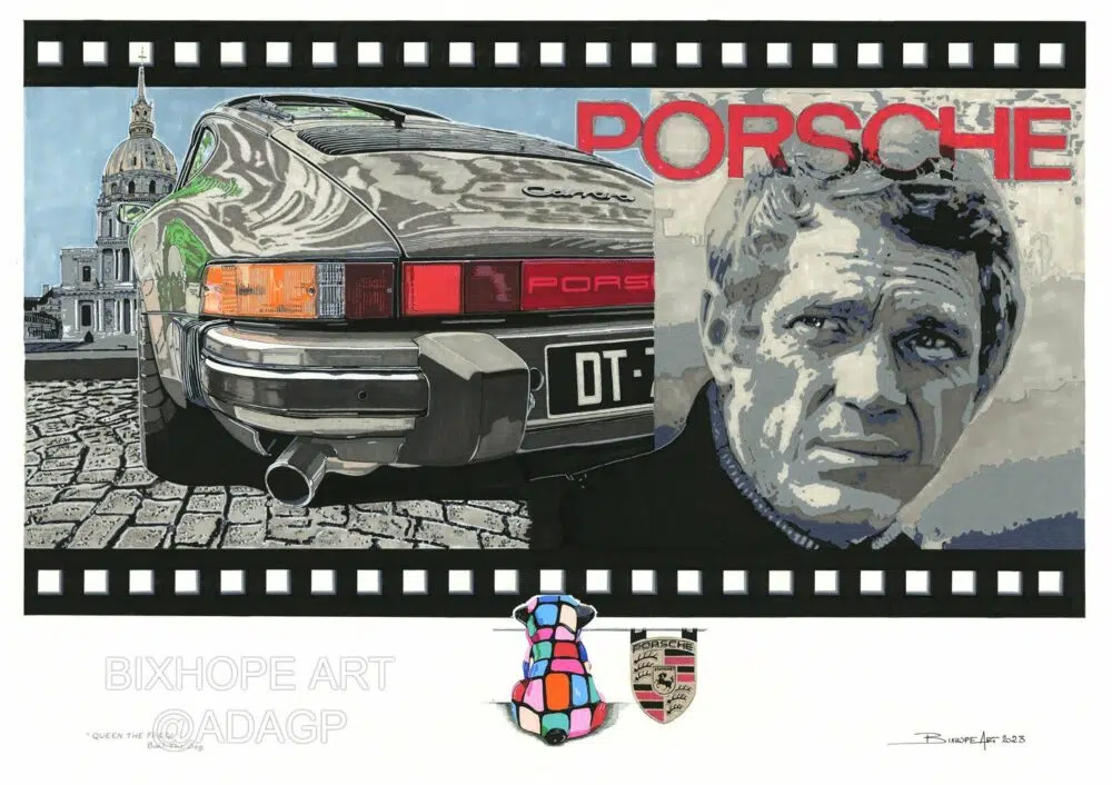 "QUEEN THE FROG" PORSCHE 911 SLATE GREY et STEVE Mc Queen