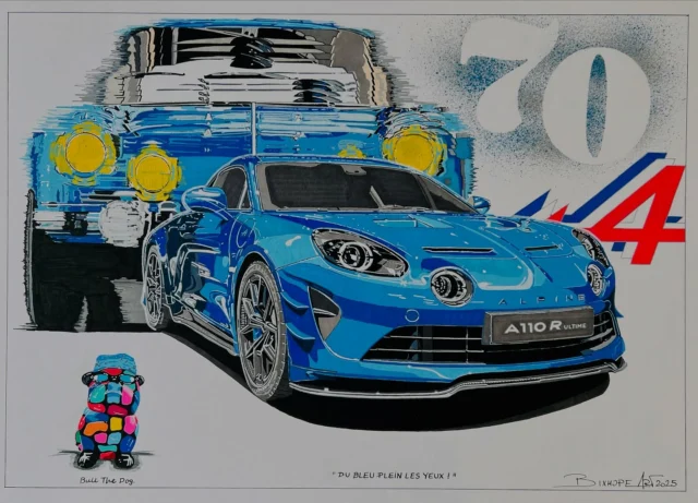 « Du bleu plein les yeux »
Œuvre originale entièrement peinte à la main, format 50x70 cm, 2025…
Un hommage chromatique à l’A110 R Ultime et à l’âme Alpine.
Deux époques, une même vibration : celle de la vitesse, du design et de la légende.

🎨 Série limitée – collectors only.
🐶 Avec Bull The Dog toujours au poste !
📸🎞️Images montage Alpine Cars et Bixhope Art.
-
-
-
-
-
-
-
-
-
@alpinecars 
#alpinecars #alpine_community #automotiveart #automotiveartist #bixhopeart 
#newart #newpiece #newpieceofart #newartwork #visualartwork #visualartworks #visualart #fineart #finearts #contemporaryartdaily
#artsale #artsales #artsalesonline #artforsale
#commission #commissions #commissionsopen #commissionart #commissionedart #customartwork
